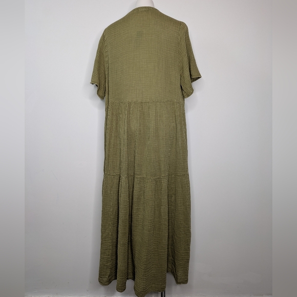 NWT Anthropologie Kallie Flowy Green Short Sleeve Lightweight V Neck Maxi Dress - Picture 4 of 8